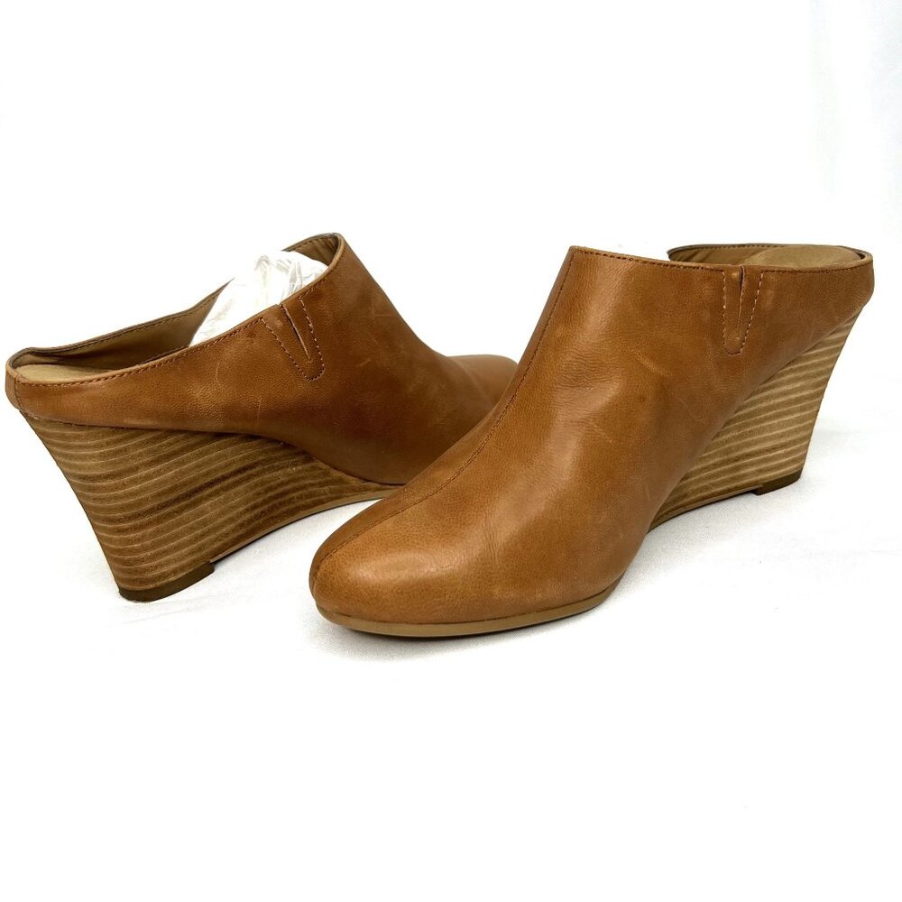 Aerosoles Heelrest Cognac Leather Wedge Mules Size 7M
